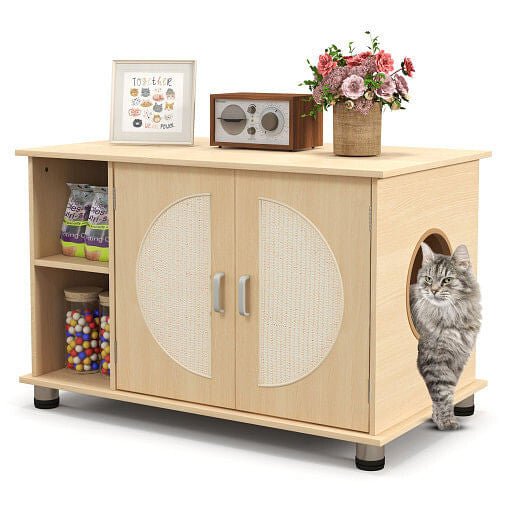Cat Litter Box Enclosure with Scratching Doors - Maison Fur