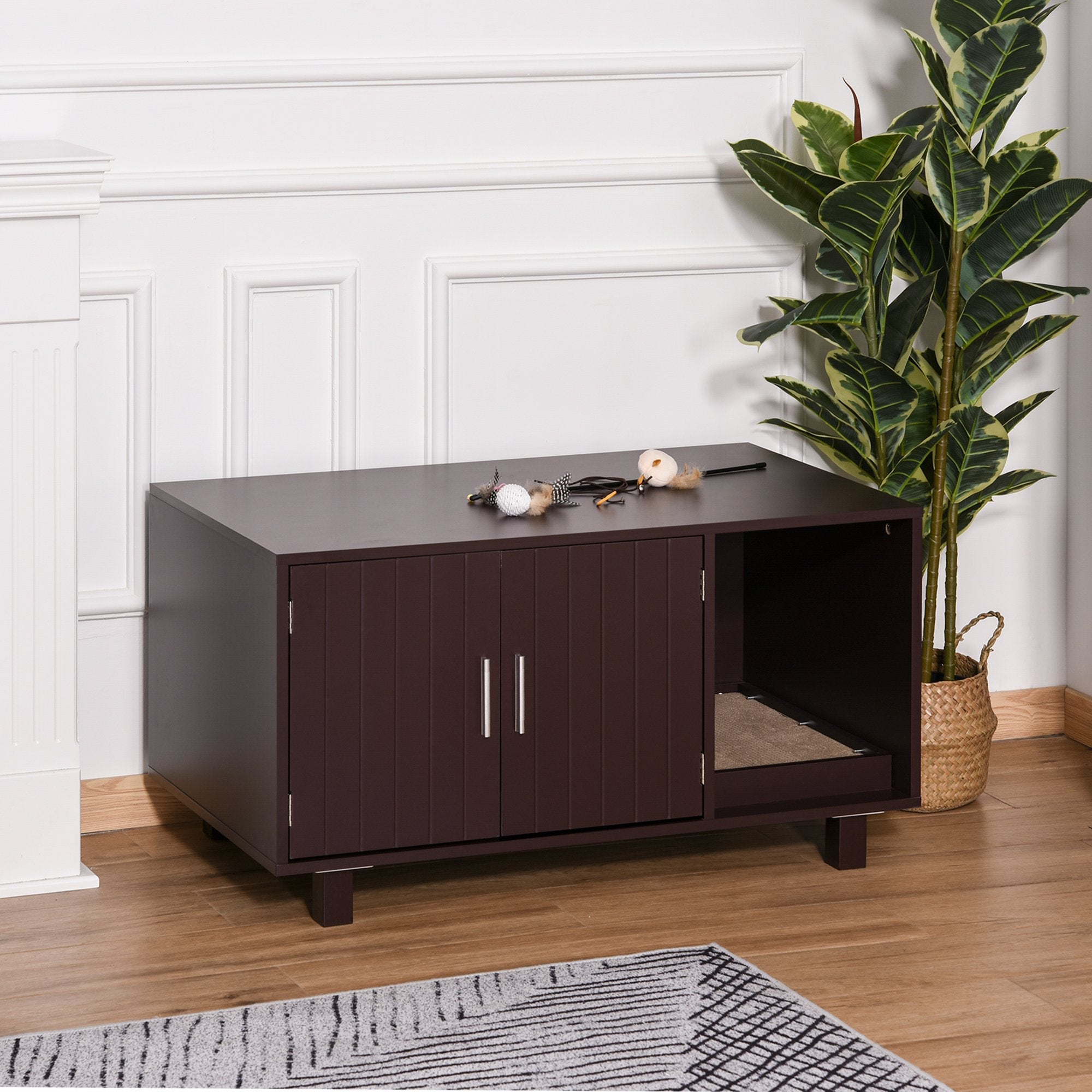 Modern Wooden Cat Washroom End Table with Scratcher - Maison Fur