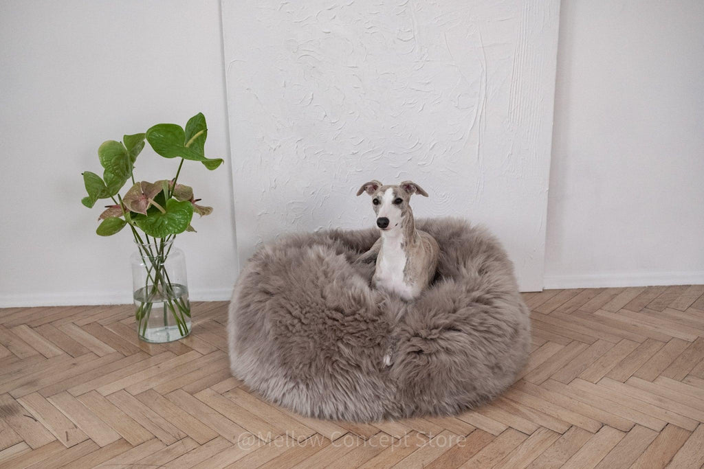 Natural Sheepskin Pet Bed - Oval, Greige - Maison Fur